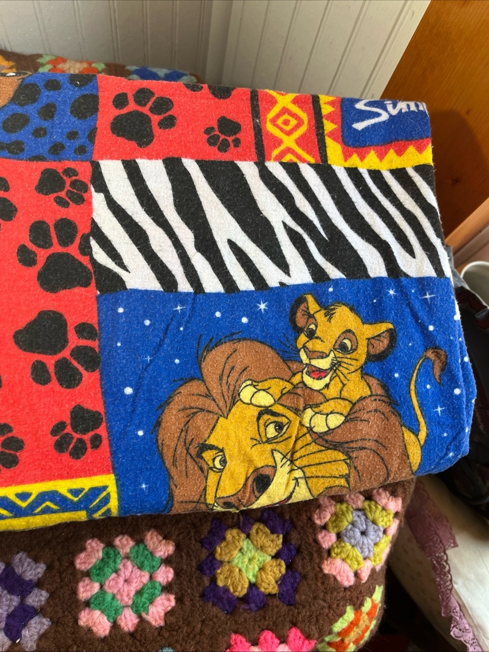 vintage 1990s Disney The Lion King patchwork twin top sheet and fitted sheet